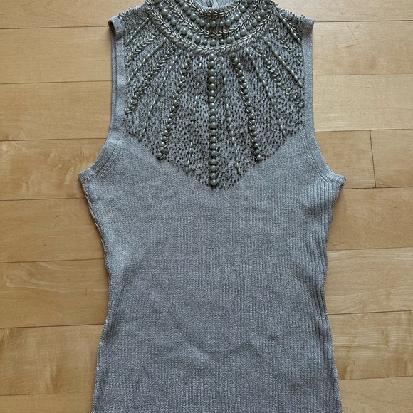 Cache metallic sleeveless mock turtleneck sweater. - Picture 4 of 5